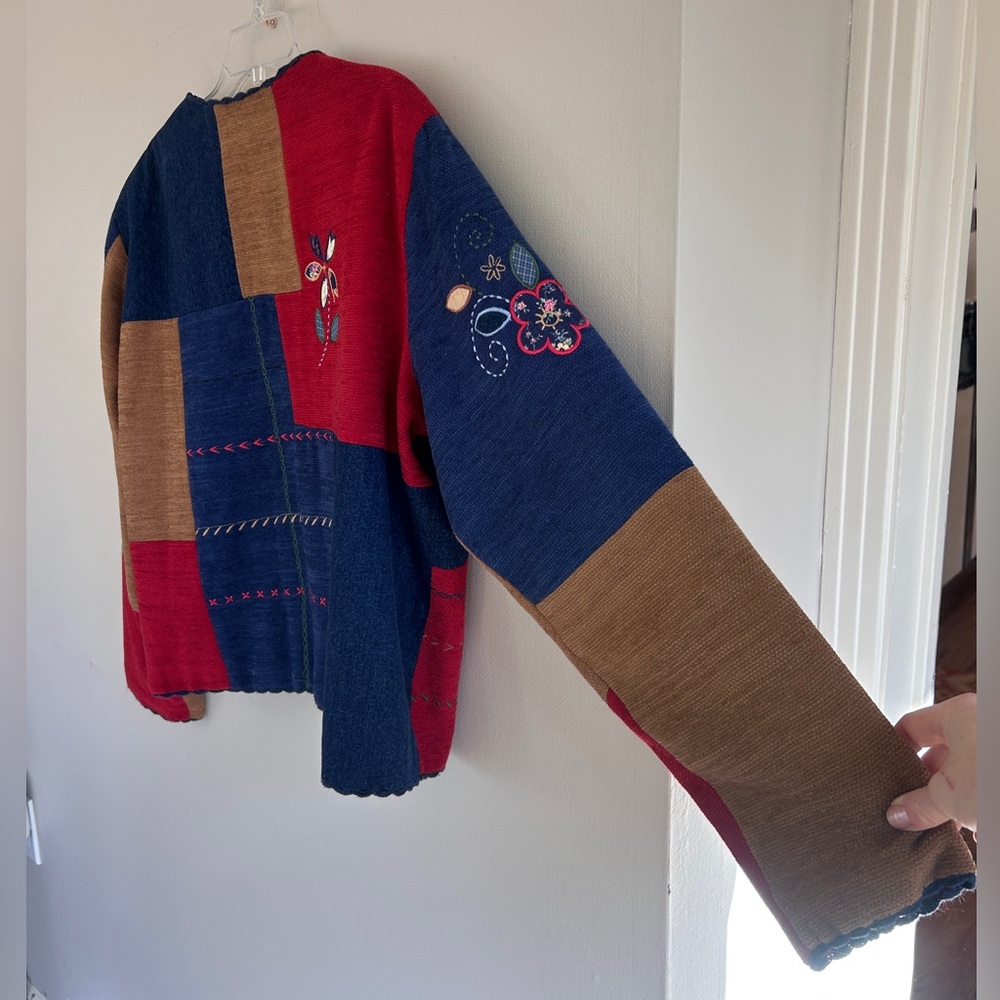 Vintage 90s Artsy Patchwork Novelty Embroidered Statement Jacket Whimsy Boho XL - Picture 13 of 15